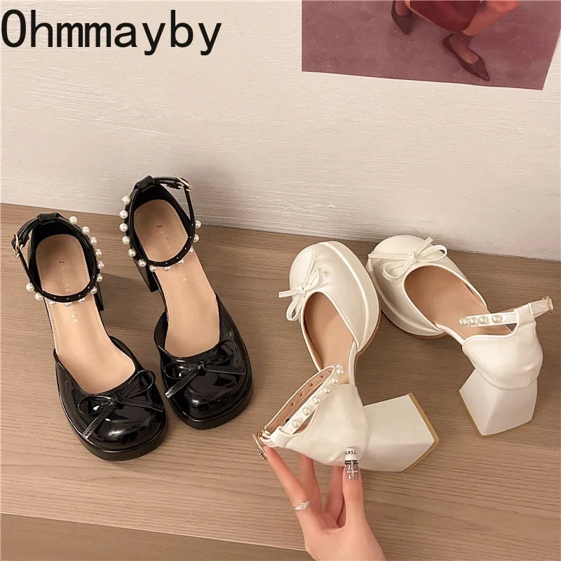 Pearl Ankle Strap Mary Jane Platform Heels | Women's Pumps