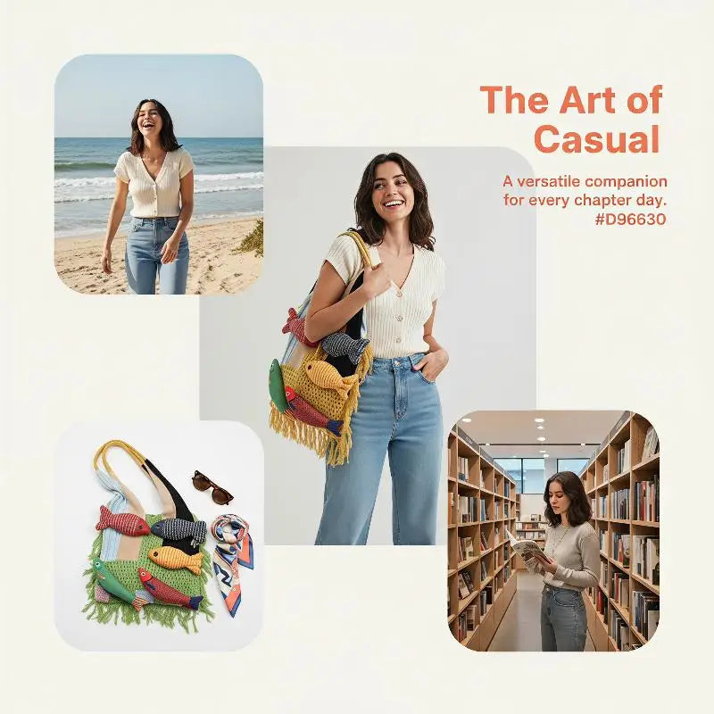 Fish Tassel Knitted Shoulder Bag – Casual Tote for Women & Girls