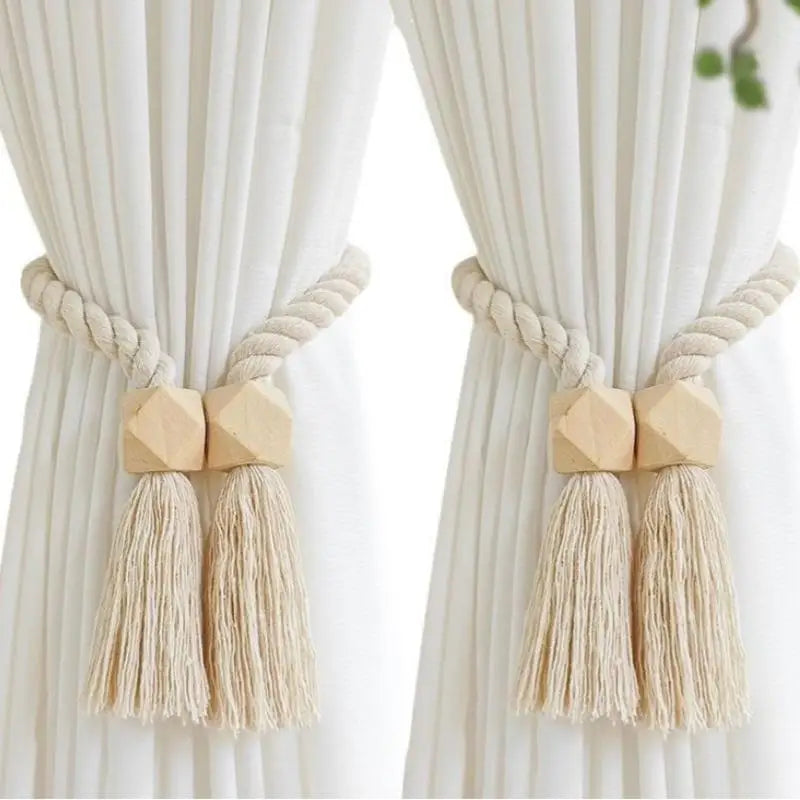 Magnetic Wooden Tassel Curtain Holdbacks – Set of 2
