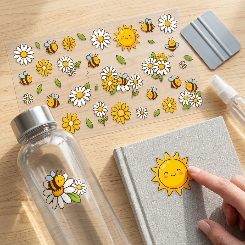 Bee & Daisy UV DTF Waterproof Stickers – DIY Decals for Cups