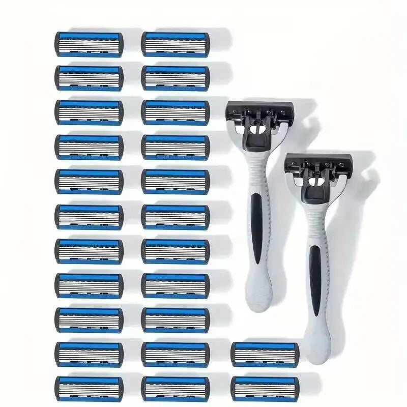 Men's 6-Layer Stainless Steel Safety Razor – Replaceable Head