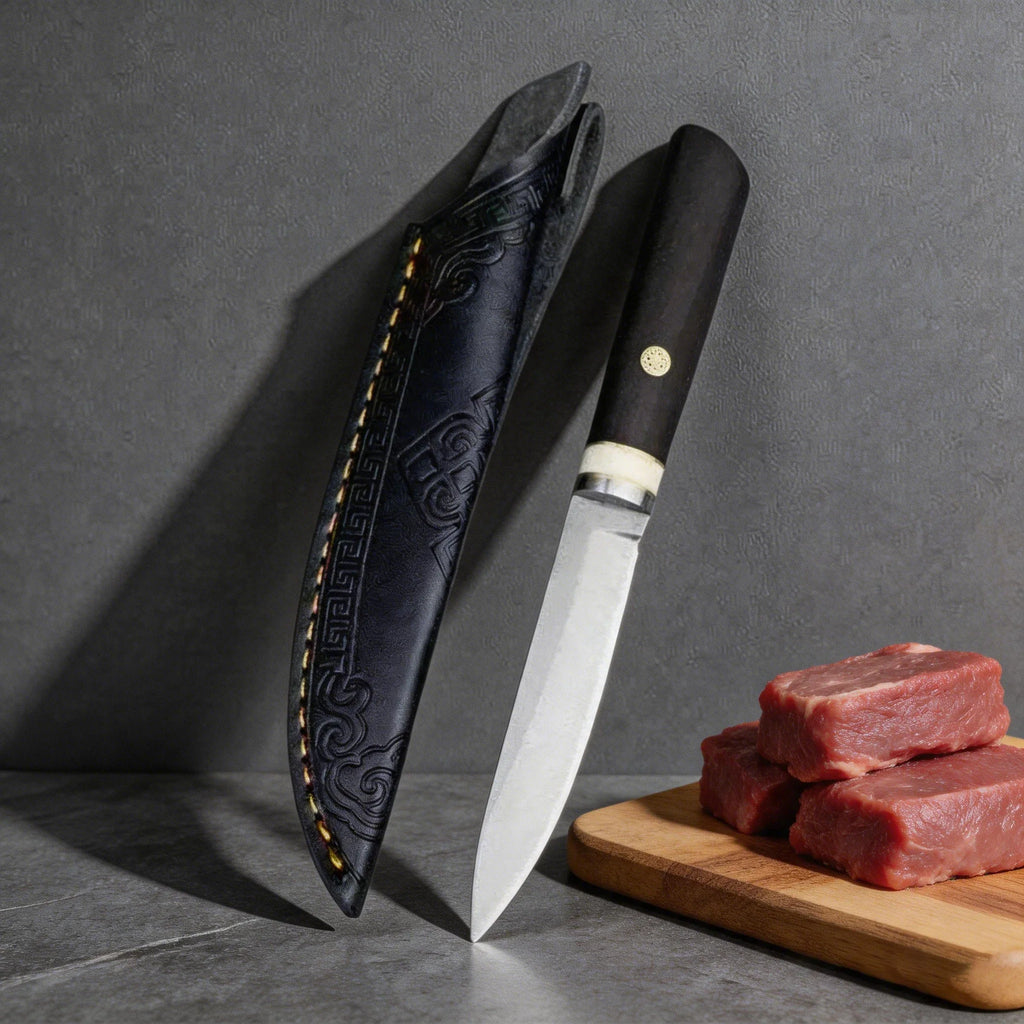 Stainless Steel Kitchen Knife – Wood Handle & Sheath