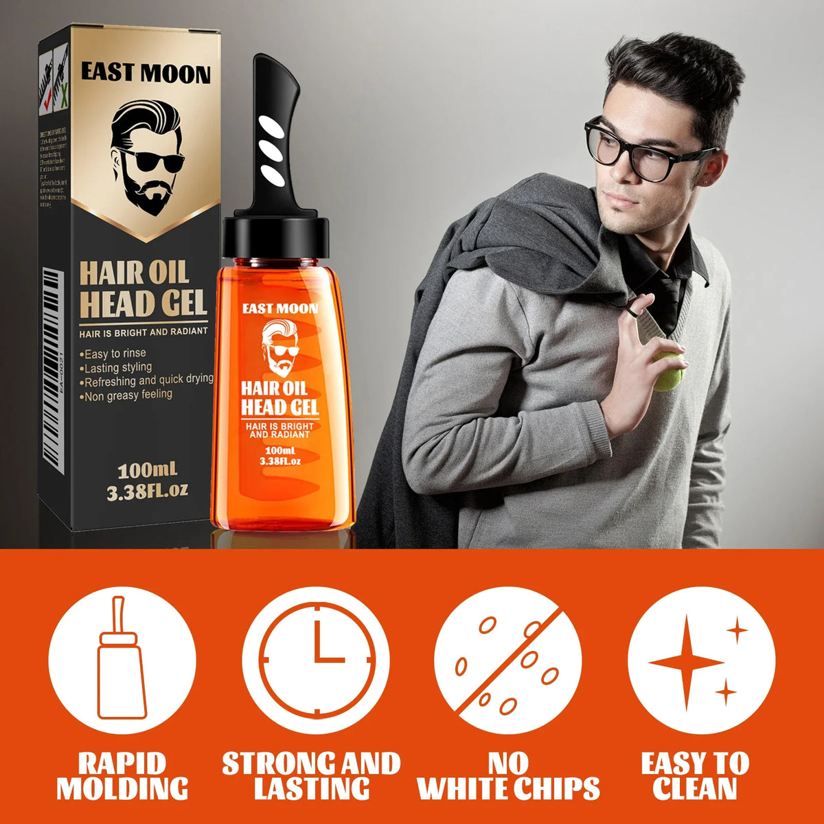 East Moon 2-in-1 Men's Hair Wax Gel & Comb 100ml