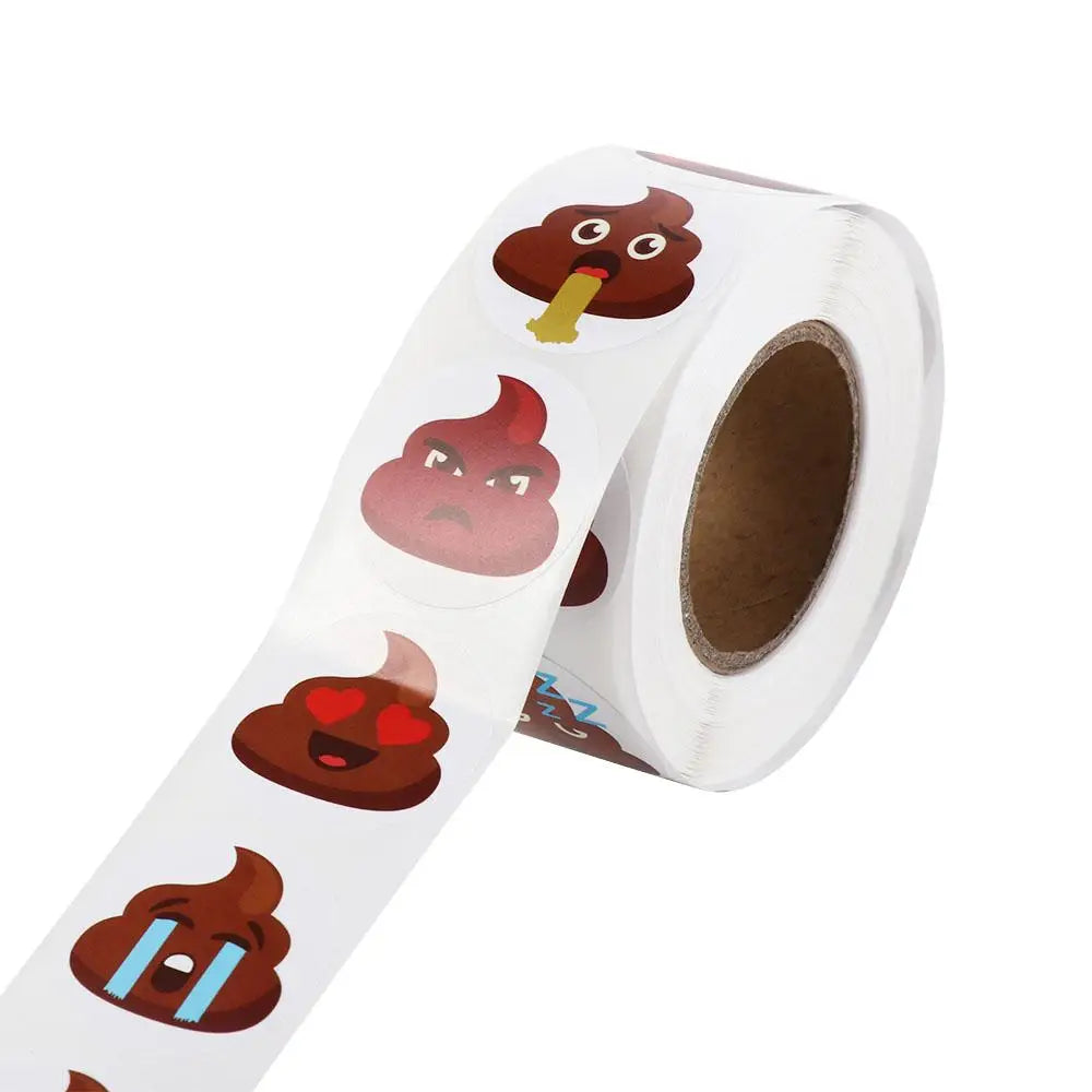 500pcs Poop Emoji Self-Adhesive Stickers – 1" Funny Roll