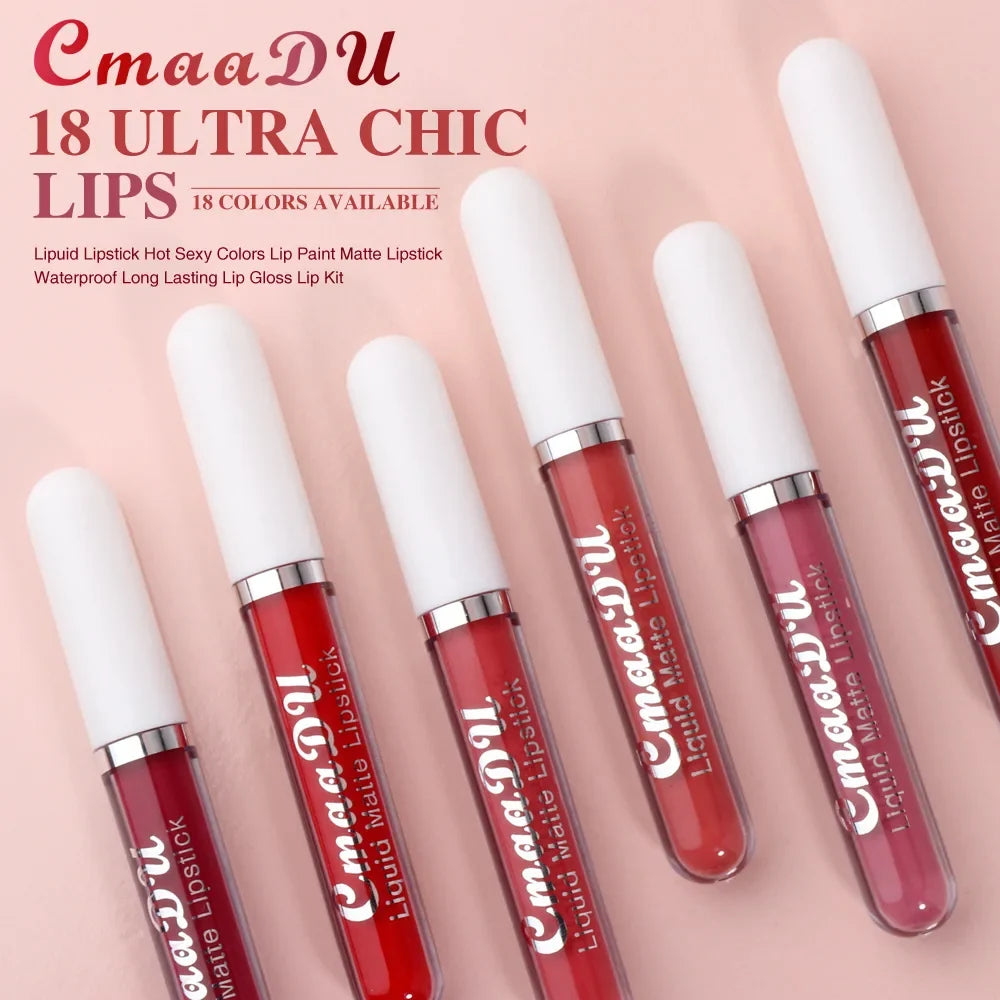 CMAADU 18-Shade Matte Waterproof Long-Lasting Lip Gloss
