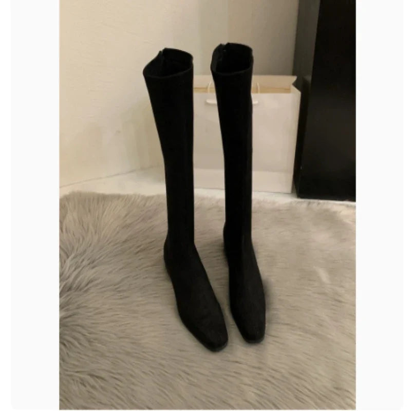 Women's Pointed Toe Knee-High Boots | Faux Suede Chunky Heel