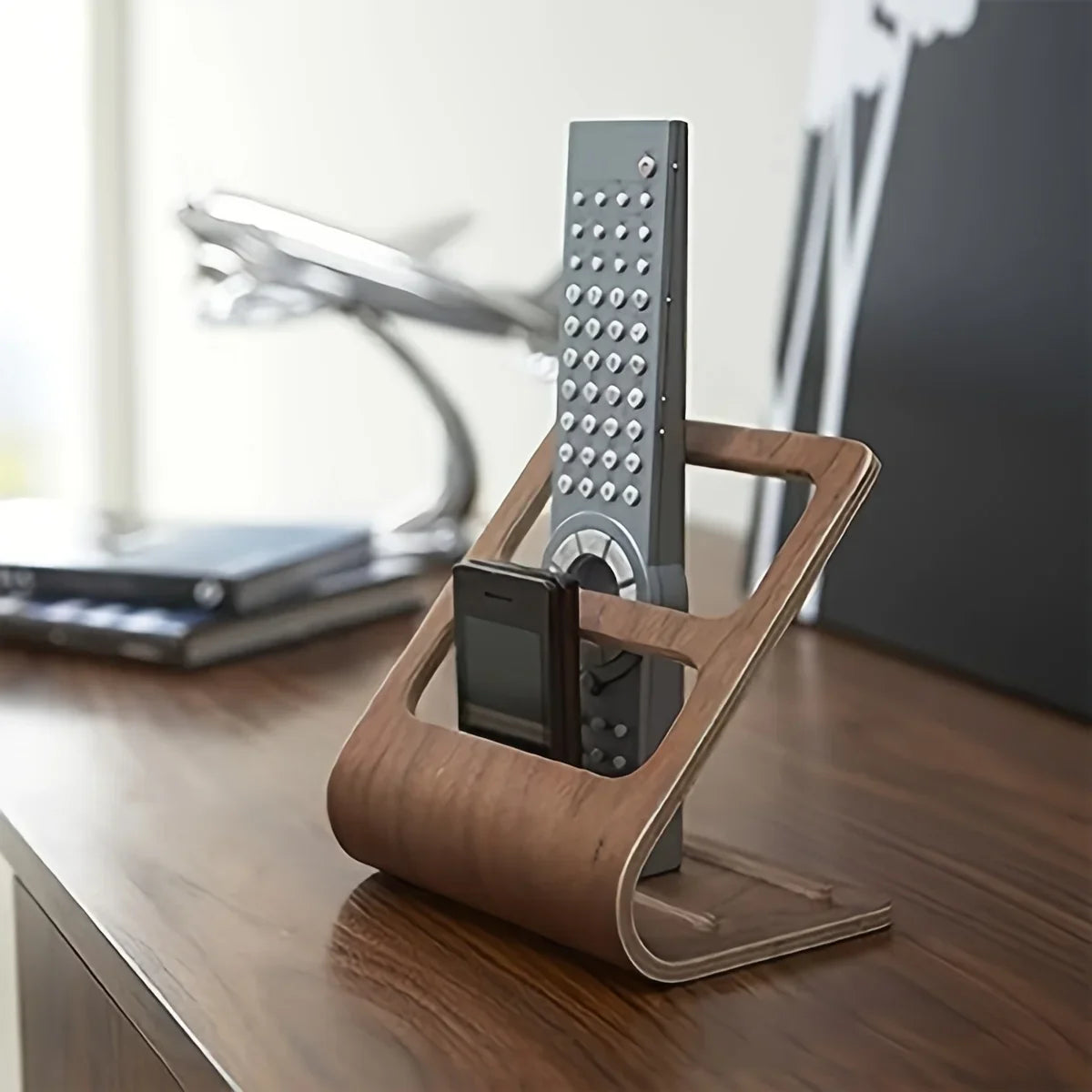 Home Remote Holder Wooden Control No Assembly Caddy 2-Slot Media