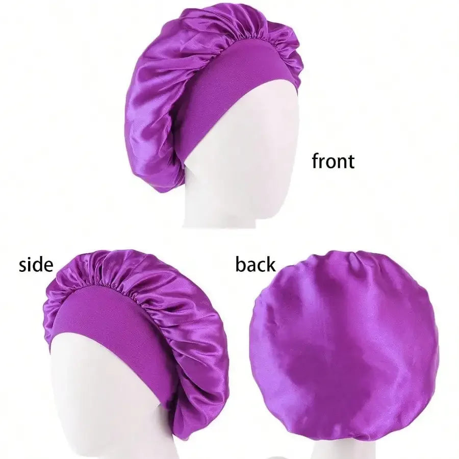 Wide-Brim Satin Sleep Cap for Women – Hair Care Bonnet