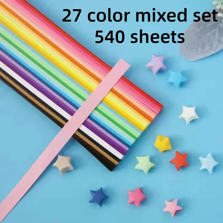 540 Pcs Lucky Star Origami Paper Strips | 27 Colors DIY Craft