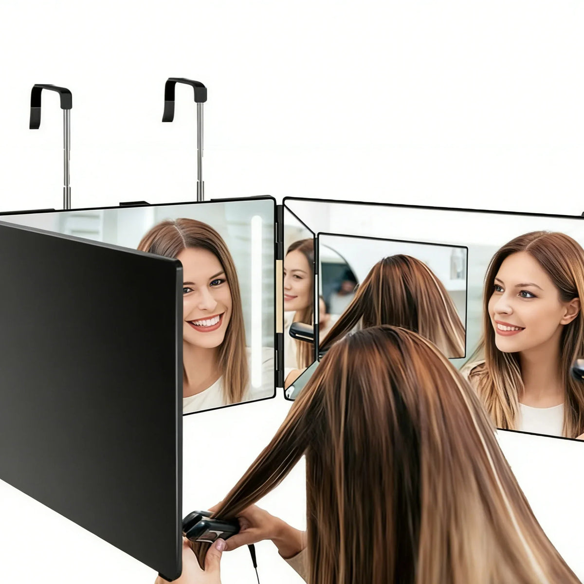 360° Trifold Vanity Makeup Mirror – Travel Telescoping Hook