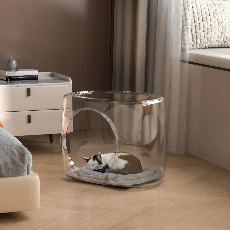 Transparent Space Capsule Cat Bed – Large Semi-Enclosed Nest