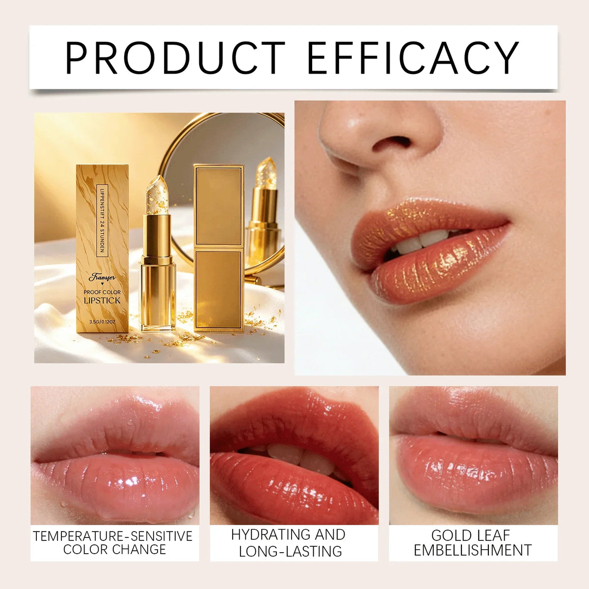 Gold Foil Color Changing Lipstick – Moisturizing Long Wear