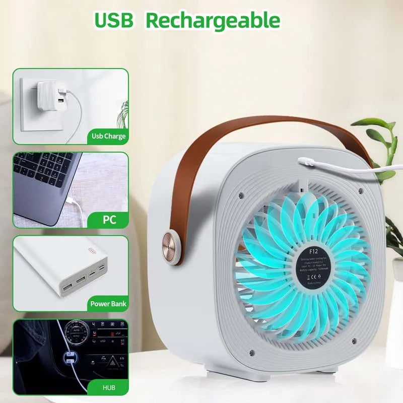 URGGU USB Mini Air Cooler Fan – Mist, LED & 3 Speed Settings