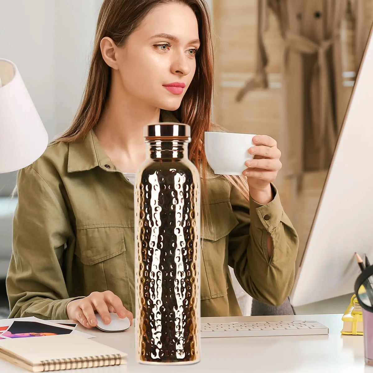 Copper Water Bottle 27oz – Leakproof Insulated Travel Cup