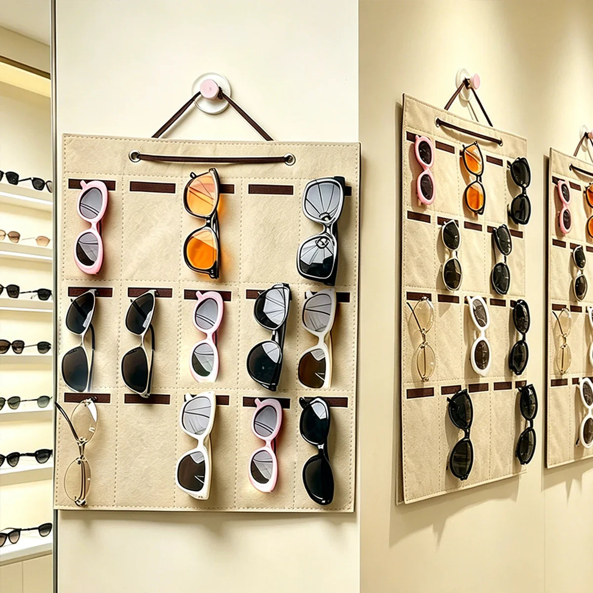 Wall Mounted Khaki 15grid Sunglasses Vertical Storage Hanging Bag