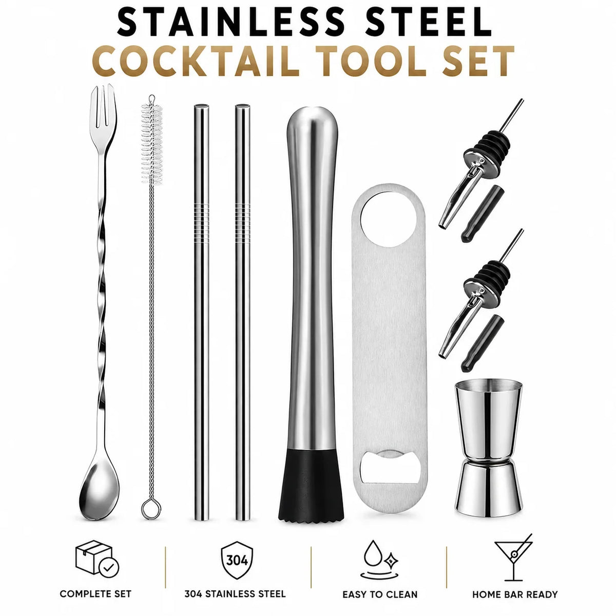 Stainless Steel Cocktail Muddler & Bar Tool Set | 3–9 Piece