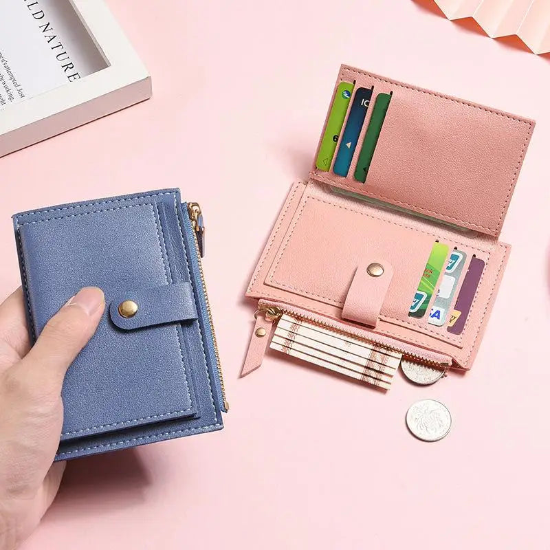 Women's Slim PU Leather Card Holder Wallet | Mini Zipper Purse