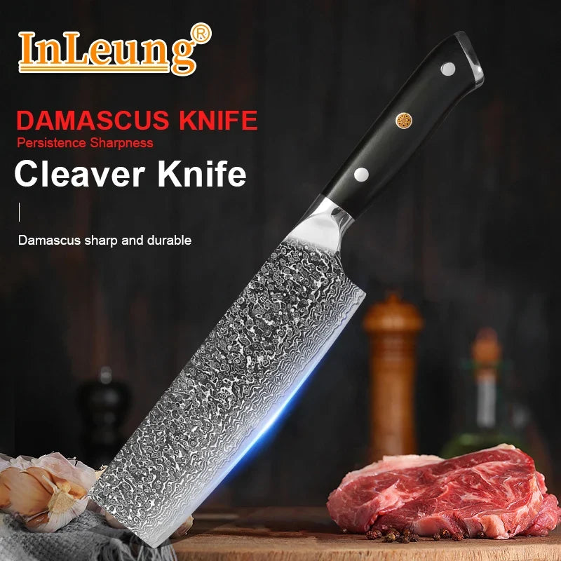 Damascus Steel Cleaver Knife – Handmade Forged Kitchen Chopper