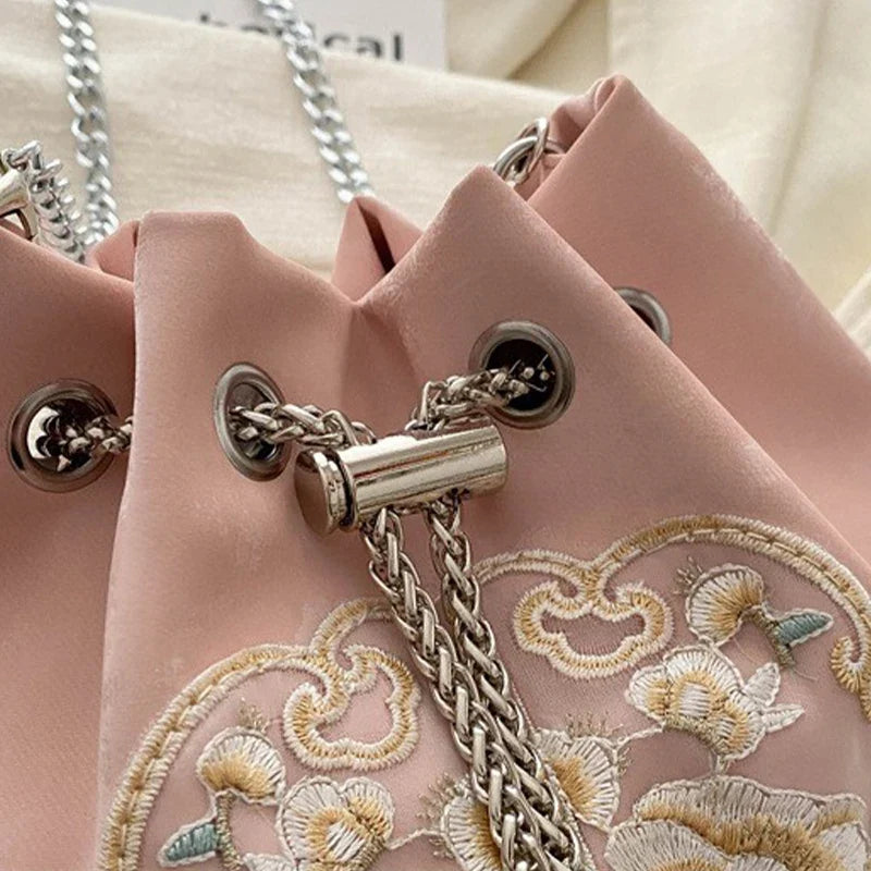 Chinese-Style Canvas Bucket Bag | Women's Retro Shoulder Bag
