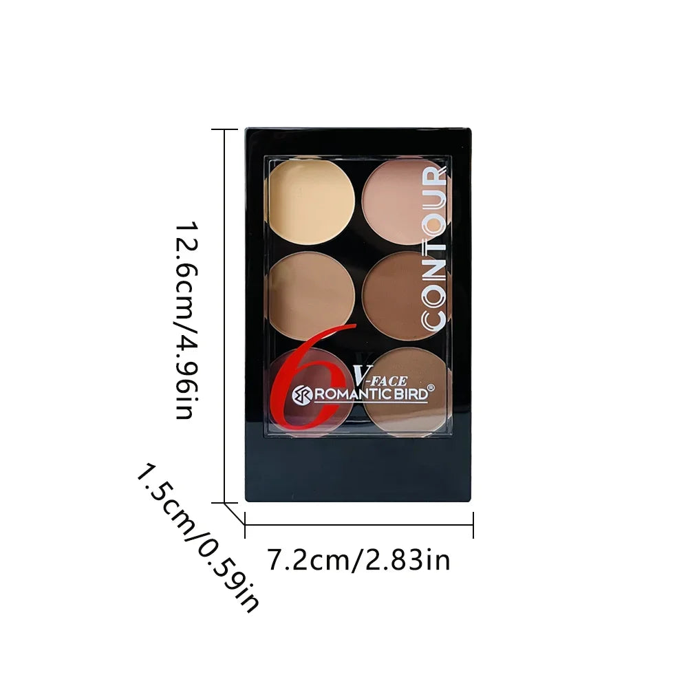 6-Color Highlight & Contour Powder Palette with Brush