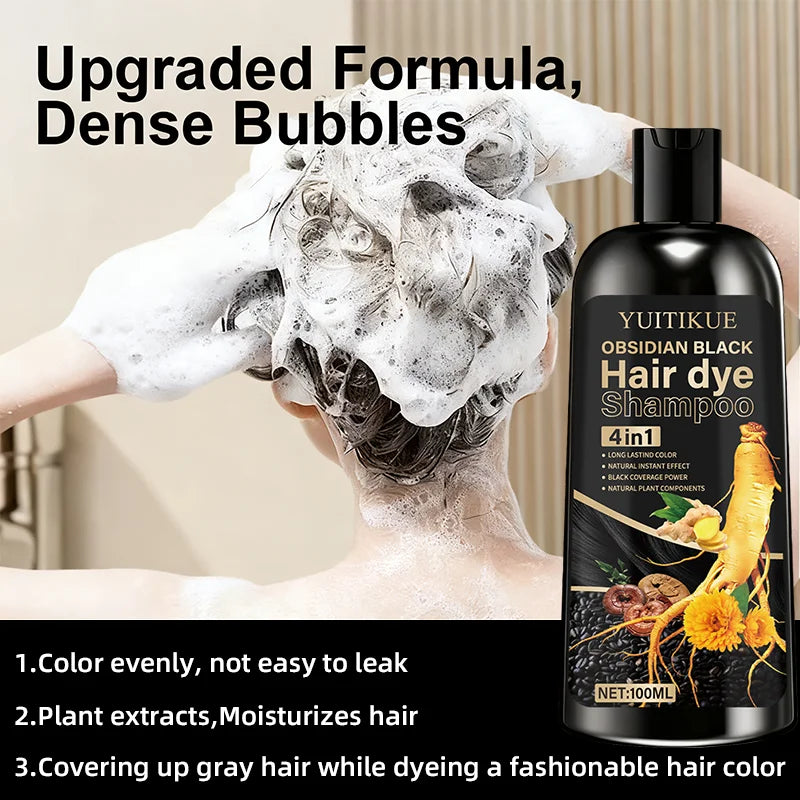 YUITIKUE Black Hair Color Shampoo – 4-in-1 Plant Formula 100ml