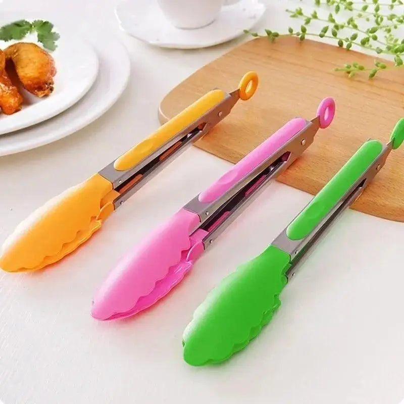Silicone BBQ Tongs – Heat-Resistant Stainless Steel Food Clip