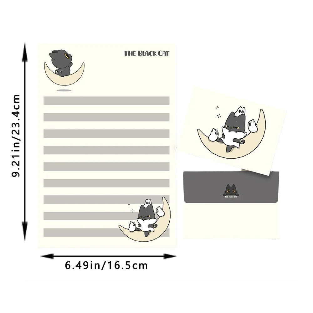 Cute Little Black Cat Envelope Paper 4 Sheets Envelopes Suitable