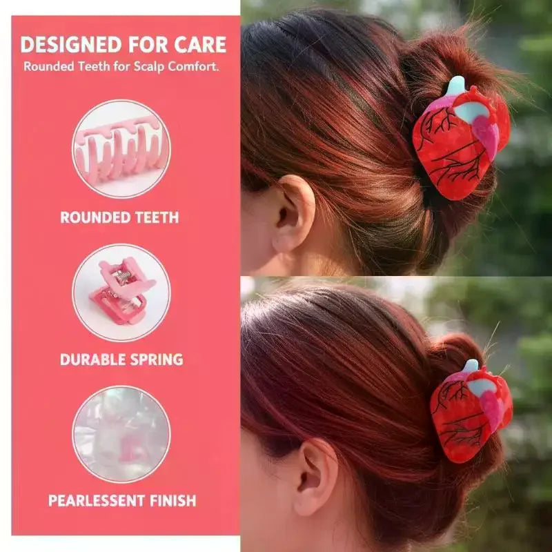 Pill Heart Hair Claw Clip – Non-Slip Strong Hold for Women