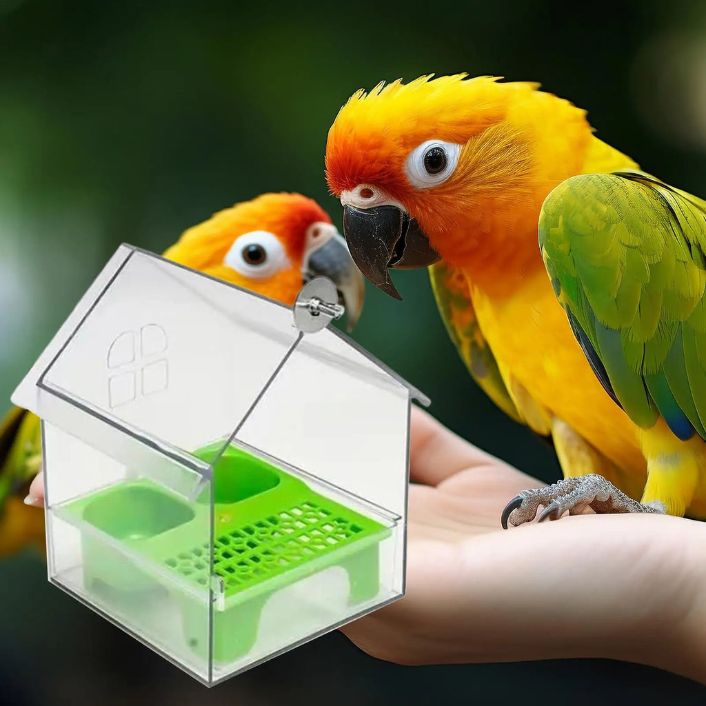 Bird Feeder House Parrot Water Food Dispenser Bathing Tub Pet Lover