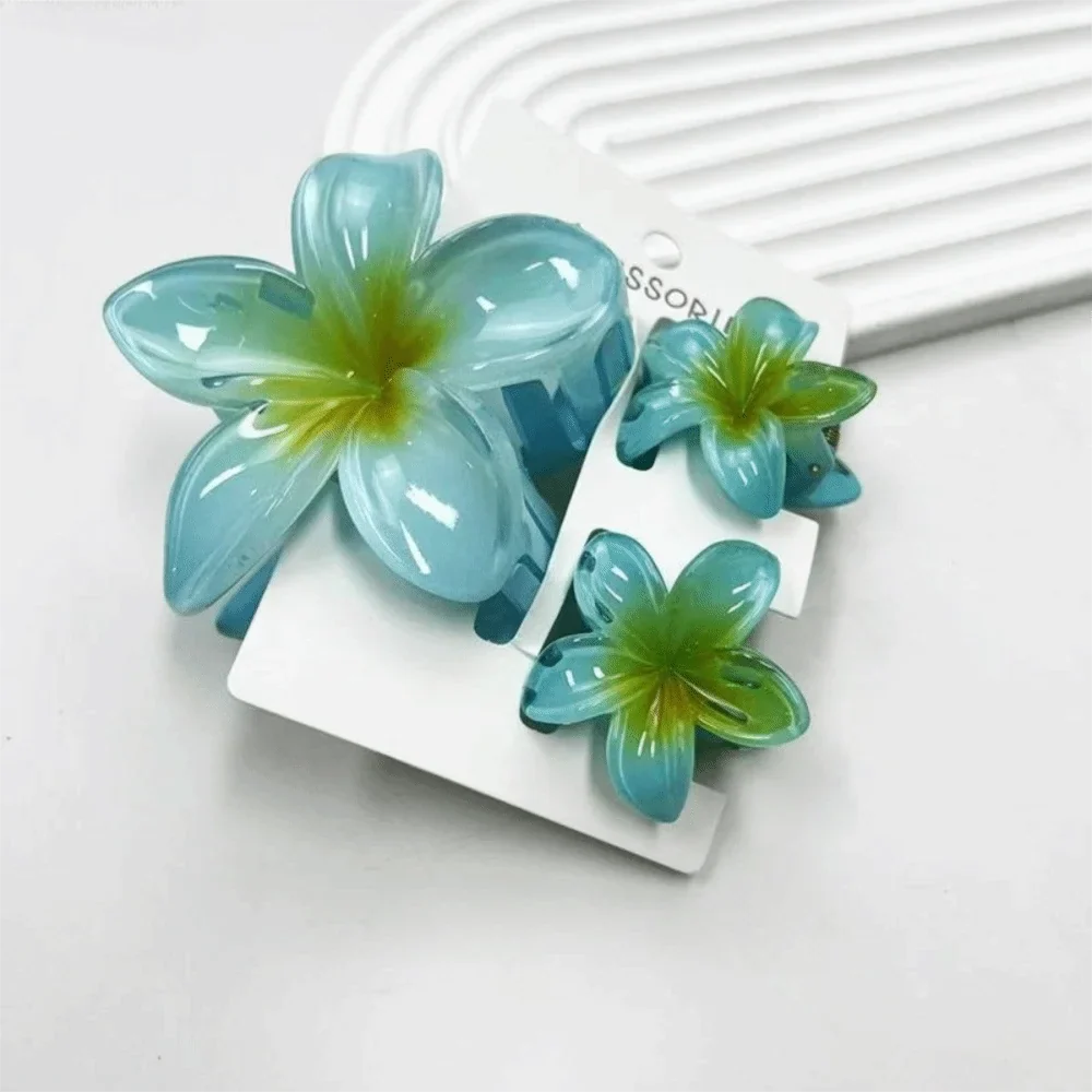 3-Pack Plumeria Flower Hair Claw Clips – Gradient Acrylic Set