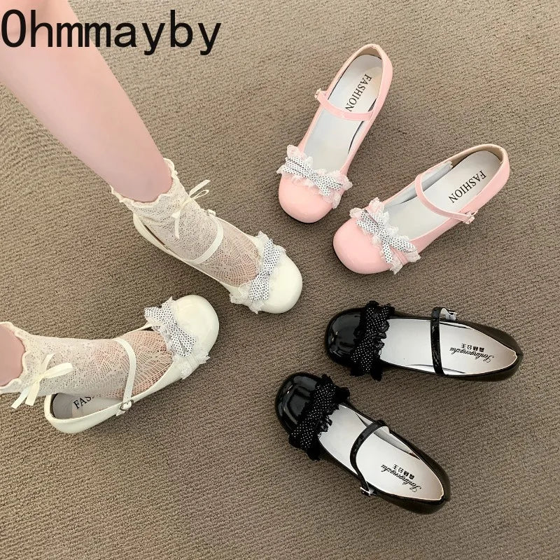 Black Y2K Butterfly-Knot Mary Jane Heels | Lolita Party Pumps