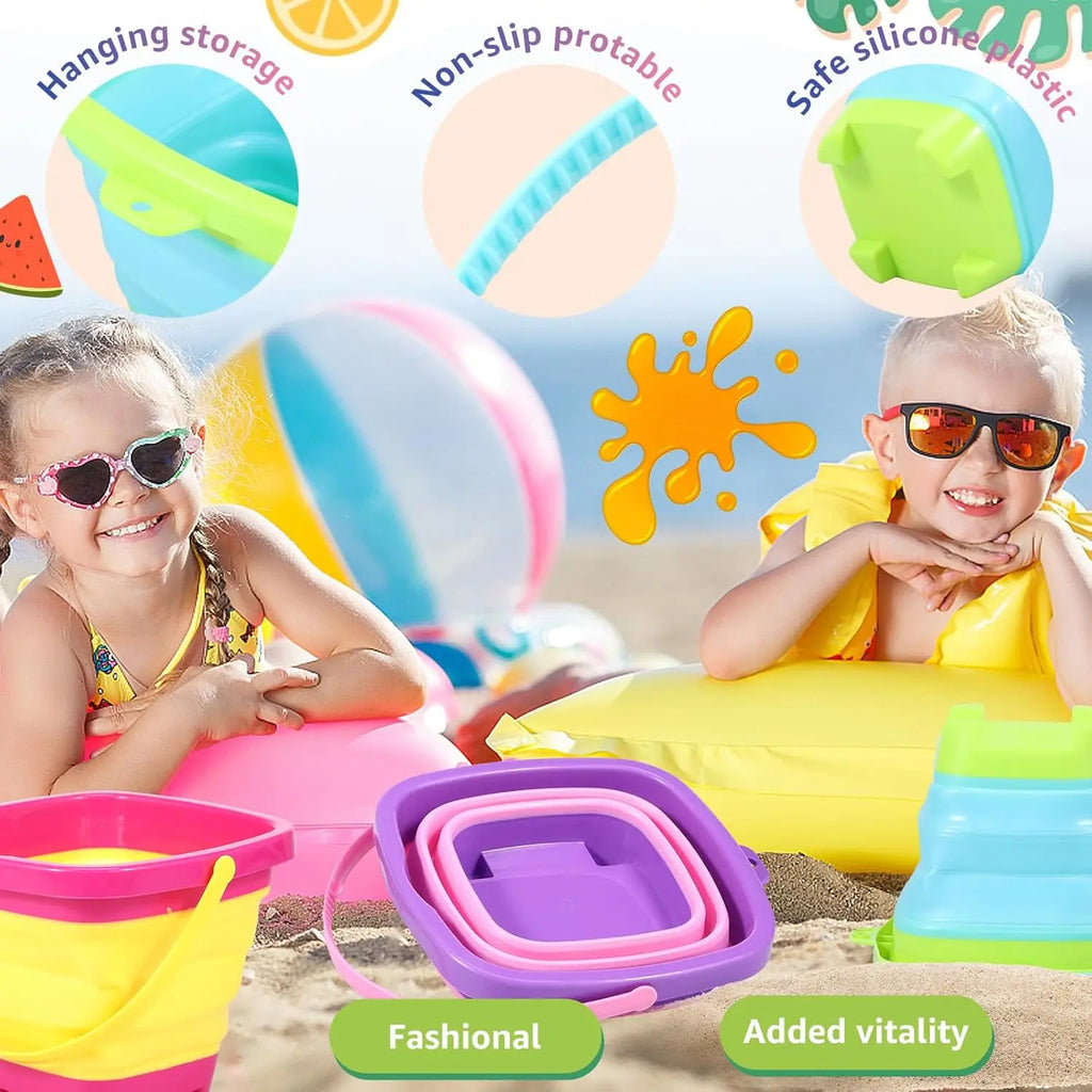 Foldable Silicone Beach Buckets for Kids – 3-Pack Collapsible
