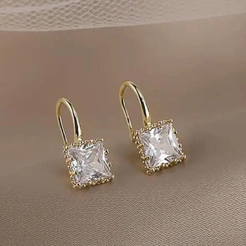 Huitan Gold Zirconia Drop Earrings – Crystal Pendant Women