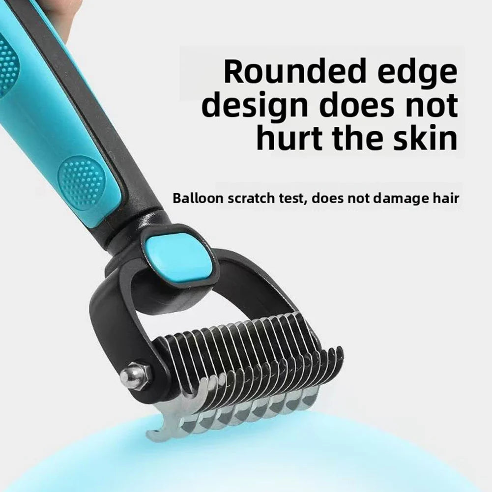 2-in-1 Double-Sided Pet Grooming Rake for Cats & Dogs