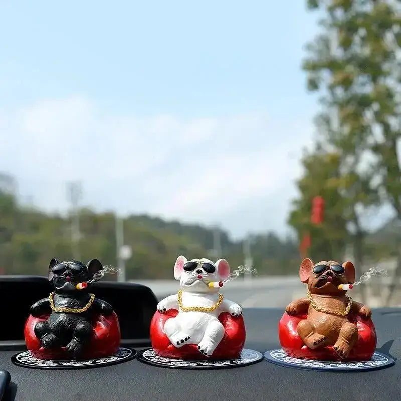 Bulldog Car Dashboard Figurine – Resin Dog Ornament Decor
