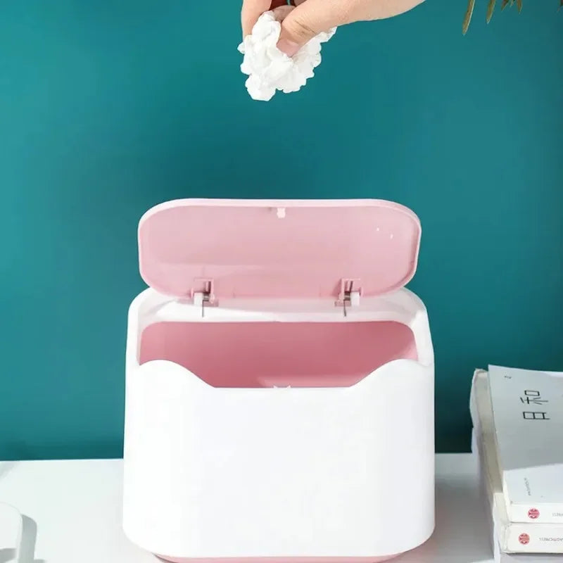 Mini Desktop Trash Can with Press Lid – Cute Desk Waste Bin