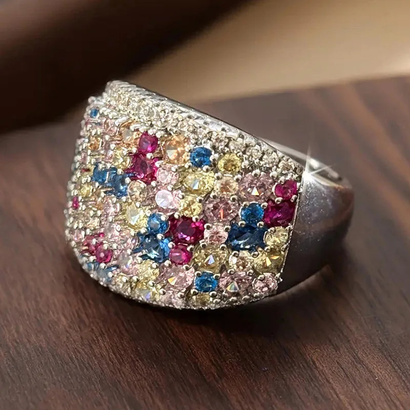 Huitan Colorful CZ Ring – Women's Fashion Wedding Band