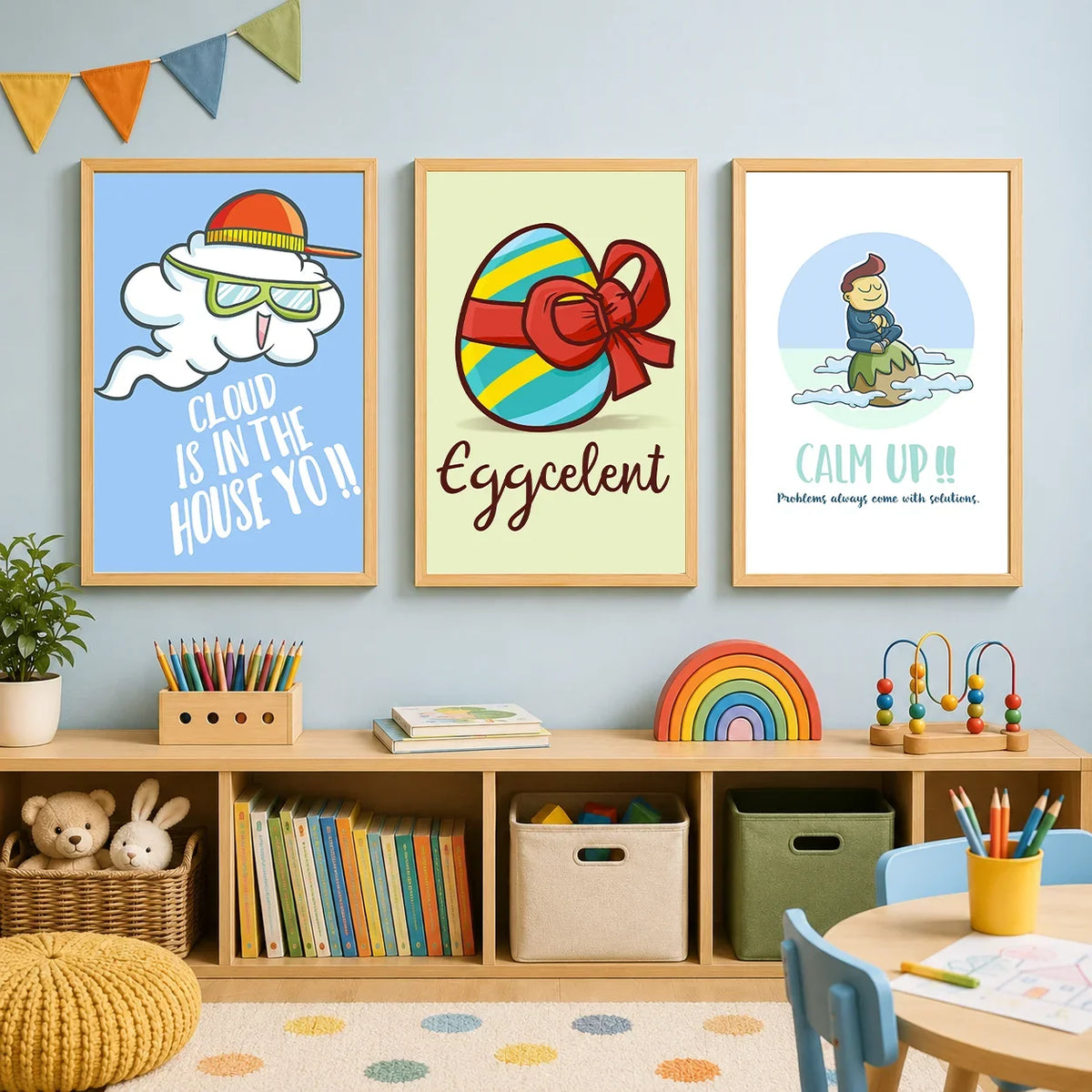 Cartoon Animal Canvas Wall Art for Kids Nursery Room Decor