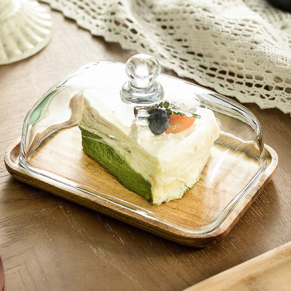 Large Bamboo Cake Stand with Lid – Rectangular Dessert Tray