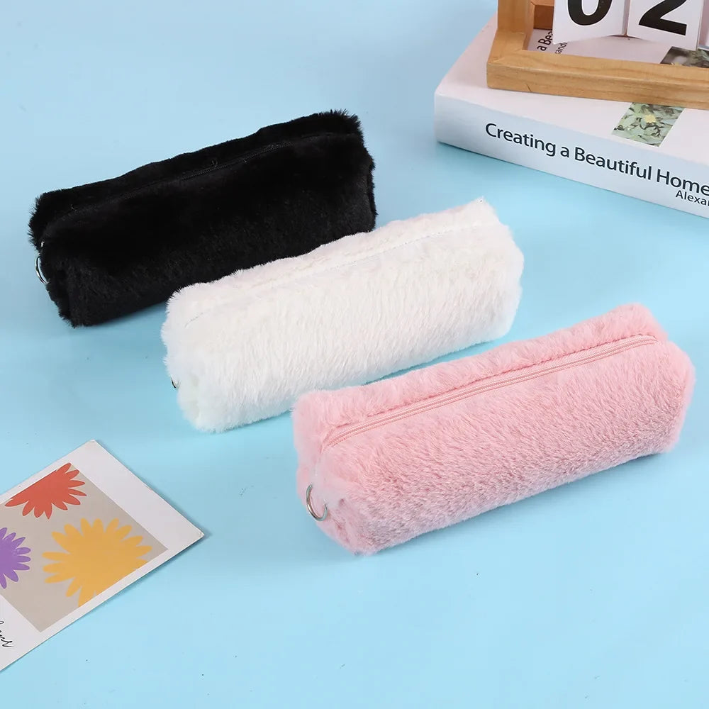 Bview Art Solid Plush Pen Pouch Student Stationery Organizer