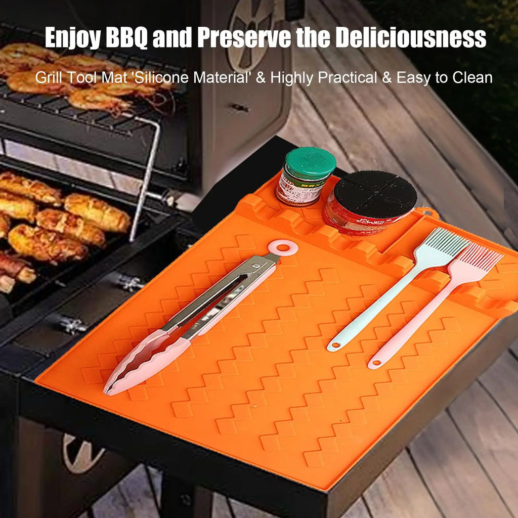 Silicone Grill Mat Spatula Holder & Side Shelf Pad | BBQ Tool