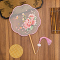 Vintage Double Sided Embroidery Flower Shape Hand Fan Chinese Palace