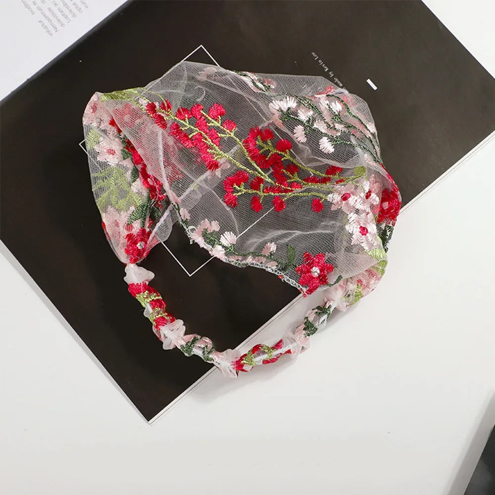 Korean Lace Floral Wide-Brim Turban Headband | Face Wash Hair Band