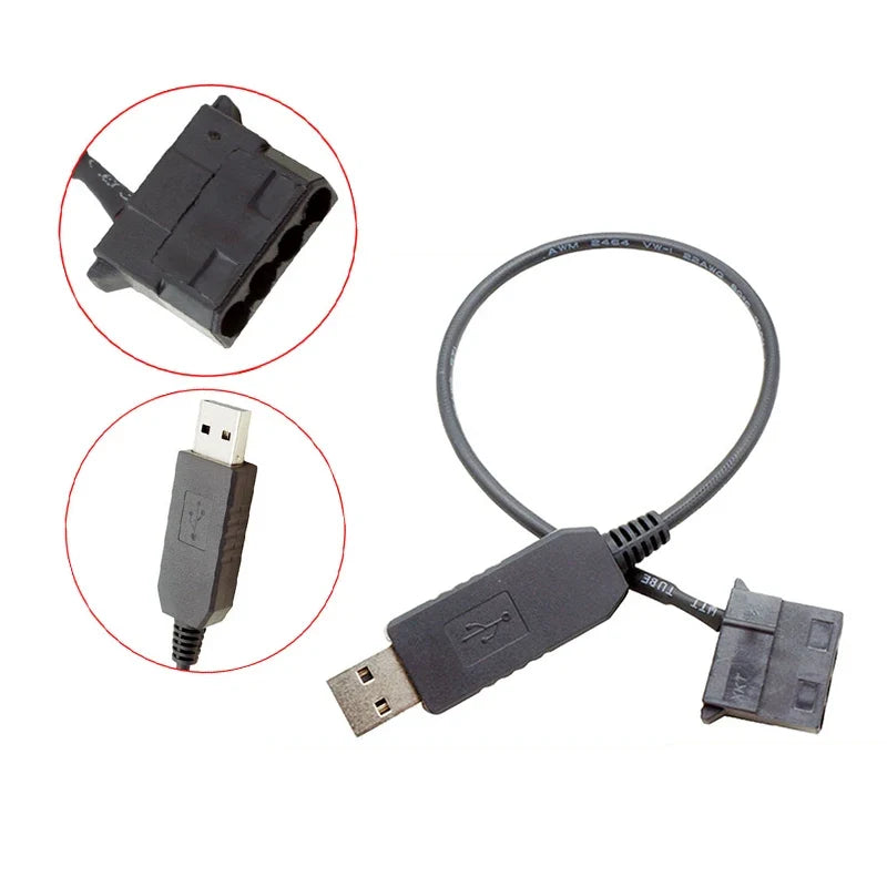 USB to 4-Pin PWM 5V–12V Boost Cable for PC Cooling Fans