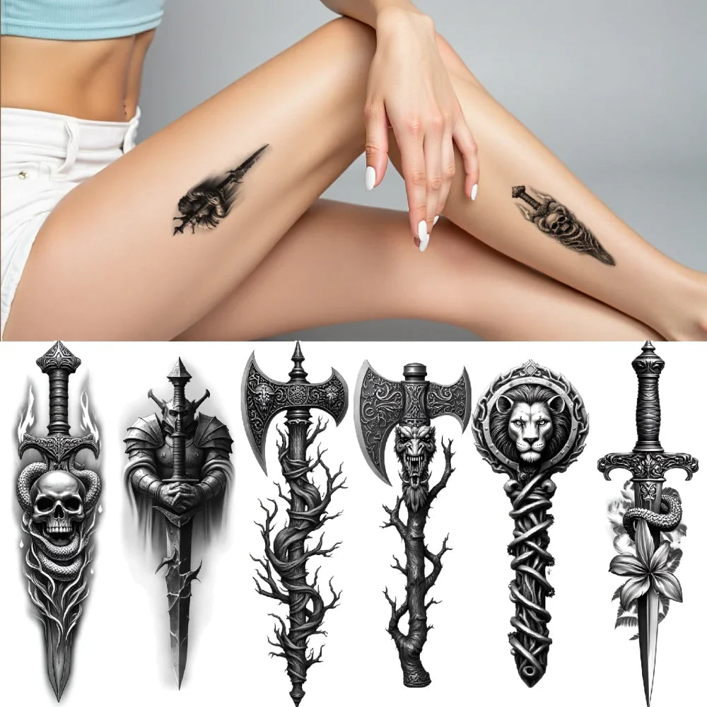 12pcs Realistic Temporary Tattoos – Skull, Flower, Crow & Dragon