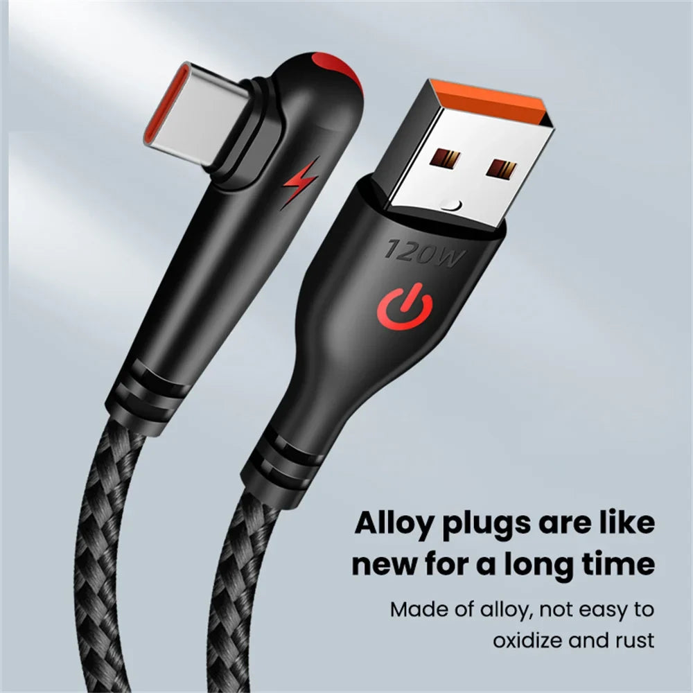 120W USB-C 90° Elbow Fast Charging Cable 6A | Samsung Xiaomi