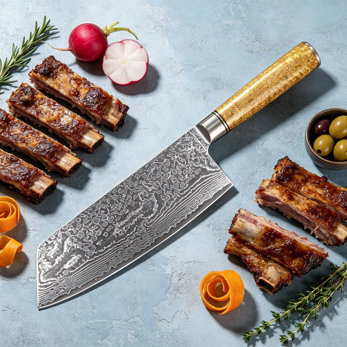 67-Layer Damascus Steel Cleaver | Professional Chef Knife
