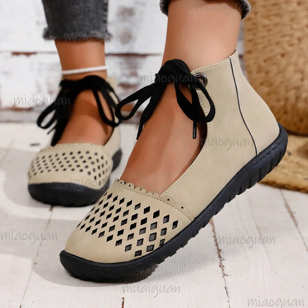 Women's Ethnic Hollow Out Lace-Up Flat Shoes | High Top Flats