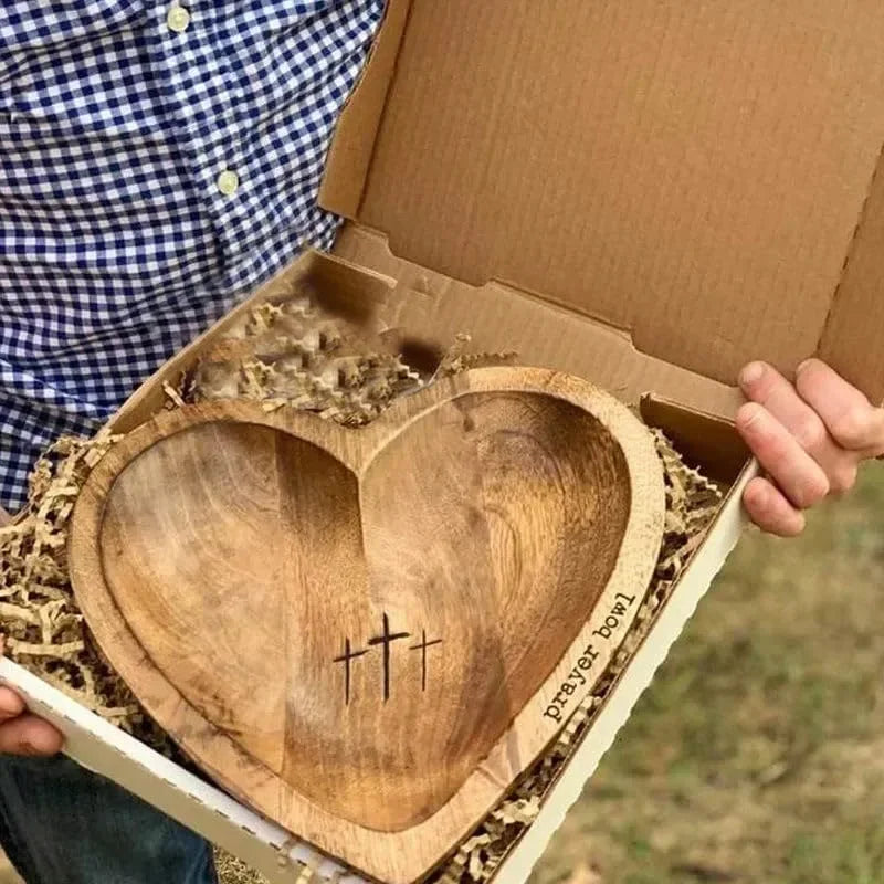Wooden Religious Christian Congregation Prayer Bowl Gratitude Heart