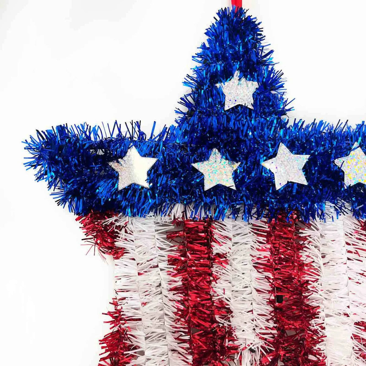 4th of July Wreath Pendant – Red White & Blue Star Door Hanging